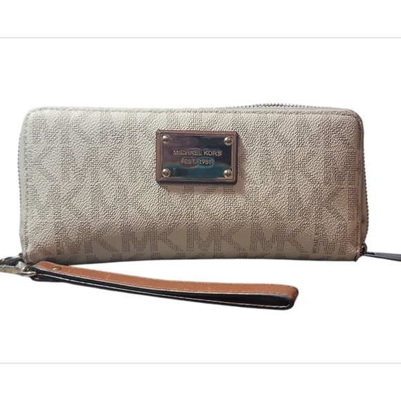 Michael Kors Jet Set Travel Shoulder Bag & Large Wallet Clutch Ivory Brown - Picture 2 of 16